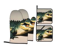 YYHHAOFA Big Mouth Crocodile Prints Oven Mitts and Pot Holders Sets for Kitchen Baking - Insulated, Thick, Durable, and Anti-Scalding