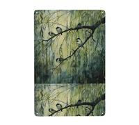 YYHHAOFA Birds chirping on the willow tree Prints Tin decorative painting 8x12in Made of tinplate, wear-resistant and durable