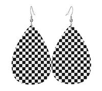 YYHHAOFA Black and white checkered Prints Drip Earrings - Stylish Faux Leather Drops with 925 Sterling Silver Hooks - Hypoallergenic & Long-Lasting