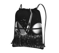 YYHHAOFA Black and White Golf Prints Drawstring Zipper Backpack - Lightweight Gym Bag with Water-Resistant Fabric, Convenient Front Pocket & Adjustable Straps for Travel