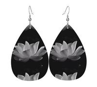 YYHHAOFA Black and white lotus Prints Drip Earrings - Stylish Faux Leather Drops with 925 Sterling Silver Hooks - Hypoallergenic & Long-Lasting