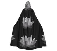 YYHHAOFA Black and white lotus Prints Hooded Cloak - Long Polyester Throw for Cosplay & Halloween