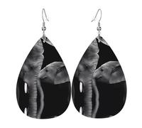 YYHHAOFA Black And White Two Elephants Prints Drip Earrings - Stylish Faux Leather Drops with 925 Sterling Silver Hooks - Hypoallergenic & Long-Lasting
