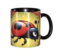 YYHHAOFA Black Ceramic Mugs Mug Suitable for Cappuccino, Latte, Cereal, Yogurt, Milk, hot or Cold Drinks Micro-Wave Oven Seven Star Ladybird Pattern