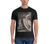 YYHHAOFA Black Cowboy Black Hat Western Boots Prints Men's Short Sleeve t-Shirt Cotton Trendy Round Neck, Black, XXXXL