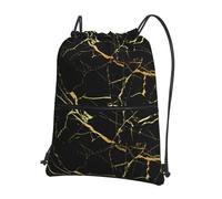 YYHHAOFA Black Gold Marble Prints Drawstring Zipper Backpack - Durable, Lightweight Water-Resistant Gym Bag for Travel, Sports & Everyday Carry