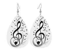 YYHHAOFA Black Music Notes Prints Teardrop Leather Earrings - Lightweight Dangles with Silver-Plated Hooks, Vivid Color & Rust-Resistant Design for Parties & Gifts