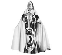 YYHHAOFA Black White Cow Pattern Halloween Adult Hooded Cape Men'S And Women'S Clothing Mantle Role-Playing