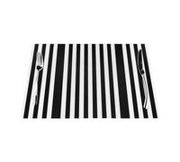 YYHHAOFA Black & White Stripe PVC Woven Placemats 1 PCS > Non-slip, heat-resistant, easy to clean 18x12 inch