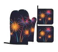 YYHHAOFA Blooming Fireworks Prints Kitchen Covers: Waterproof Oven Layers for Easy Cooking & Cleanup - 4 Piece Heat Shield Set