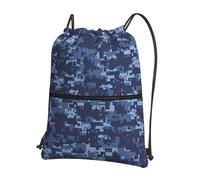 YYHHAOFA Blue Camouflage Pattern Prints Drawstring Zipper Backpack - Lightweight Gym Throw Bag with Water-Resistant Fabric & Multiple Pockets for Travel & Sports