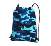 YYHHAOFA Blue Camouflage Prints Drawstring Zipper Backpack - Lightweight Gym Throw Bag with Water-Resistant Fabric & Multiple Pockets for Travel & Sports
