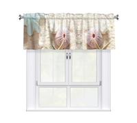 YYHHAOFA Blue Flower with Starfishes on Beach Prints 54x18in Curtain Valance - Durable Peach Skin Polyester Kitchen Layer with Light Filtering Floral & 3" Rod Pocket