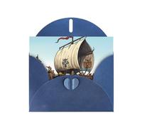 YYHHAOFA Blue Greeting Card Cartoon Old Viking Boat Picture for Christmas, Children's Birthday, Valentine's Day, and Party Invitation