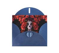 YYHHAOFA Blue Greeting Card Day Of The Dead Sugar Roses Skull Picture 4x6in for Christmas, children's birthdays, Valentine's Day, wedding anniversaries, and party invitations
