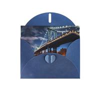 YYHHAOFA Blue Greeting Card New York Manhattan Bridge Night Picture for Christmas, Children's Birthday, Valentine's Day, and Party Invitation