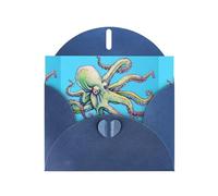 YYHHAOFA Blue Greeting Card Octopus Design Picture 4x6in for Christmas, children's birthdays, Valentine's Day, wedding anniversaries, and party invitations