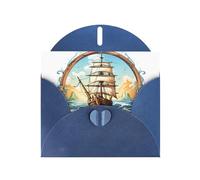 YYHHAOFA Blue Greeting Card Sail Boat Nautical Compass Picture for Christmas, Children's Birthday, Valentine's Day, and Party Invitation