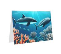 YYHHAOFA Blue Greeting Card Whales under the sea Picture 4x6in for Christmas, children's birthdays, Valentine's Day, wedding anniversaries, and party invitations