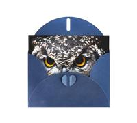 YYHHAOFA Blue Greeting Card Yellow eyed owl Picture 4x6in for Christmas, children's birthdays, Valentine's Day, wedding anniversaries, and party invitations