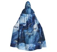 YYHHAOFA blue marble texture Prints Halloween Adult Hooded Cloak for Party Decoration Cosplay Costumes Stage Masquerade