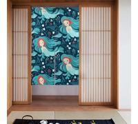 YYHHAOFA Blue Mermaid Pattern Door Curtain, Bathroom, Half Covered, Two partition Curtains 34x56in