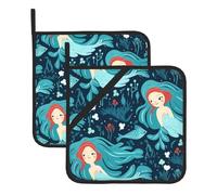 YYHHAOFA Blue Mermaid Printed Square Insulated Pot Holder Set of 2 8x8 in for Kitchen Heat Uncovering and Serving Dishes