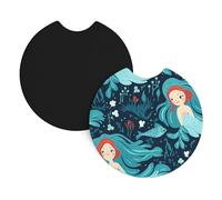 YYHHAOFA Blue Mermaid Prints Car Coaster Set of 2 Waterproof, Quick Drying, Odorless for Most Cars, Trucks, SUVs