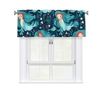 YYHHAOFA Blue Mermaid Prints Short Curtain with Valance Rod, 54x18in Light Filtering Window Treatment for Kitchen, Bathroom, Laundry Room, Studio