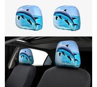 YYHHAOFA Blue play dolphin Pattern Car Headrest Cover 2 pieces Interior Accessories Decoration Fit Cars Vans Trucks Universal Seat Accessories