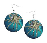 Yyhhaofa Blue Ringed Octopus Prints Leather Round Earrings Pendant Stylish And Light Lightweight Dangle For Women Girls, One Size, Leather, No Gemstone