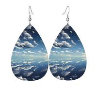 YYHHAOFA Blue sky and white clouds Prints Drip Earrings - Stylish Faux Leather Drops with 925 Sterling Silver Hooks - Hypoallergenic & Long-Lasting