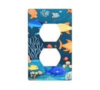 YYHHAOFA Blue Underwater World of Fish Printed Double Socket Wall Panel Decorative is Durable and Suitable for Socket Light Switch Accessories 4.5x2.76in