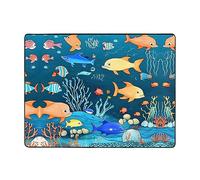 YYHHAOFA Blue underwater world of fish Prints Oversized carpet > 63x48 Inch Rug Soft to the touch with fine nap