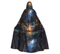 YYHHAOFA Bonfire By The Stream Printing Halloween Adult Hooded Cape Cloak No Zipper, Comfortable For Costume Parties