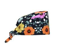YYHHAOFA Breathable Work Hat Beautiful Colourful Flowers Printed for Chef, Nursing, Spa, Facial Care, Fitness Black