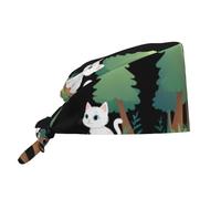 YYHHAOFA Breathable Work Hat Little cat in The Forest Printed for Chef, Nursing, Spa, Facial Care, Fitness Black