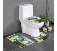 YYHHAOFA Bright Kitchen Picture Anti-Slip Bathroom Rugs Set - 3-Piece Contour, Oval & Rectangular Mats for Toilet, Vanity & Restrooms