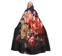 YYHHAOFA Brightly Colored Peonies Printing Halloween Adult Hooded Cape Cloak No Zipper, Comfortable For Costume Parties