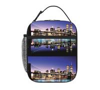 YYHHAOFA Brooklyn Bridge at Night Prints Portable Handheld Insulated Lunch Bag Suitable for Students to Work and Travel