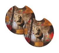 YYHHAOFA Brown bear in autumn Prints Car Cup Coasters 2-Pack - Engineered Neoprene Layers: Heat, Spill & Scratch Defense