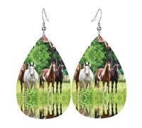 YYHHAOFA Brown White Horse Prints Drip Earrings - Stylish Faux Leather Drops with 925 Sterling Silver Hooks - Hypoallergenic & Long-Lasting