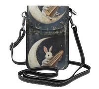 YYHHAOFA Bunny playing the piano Pattern Ladies' mobile phone with leather foreskin, crossbody flip cover, small adjustable shoulder strap