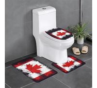 YYHHAOFA Canadian Flag Pattern Three Piece Set of Bathroom Floor mats, Bathroom Shower mats, Anti Slip Quick Drying