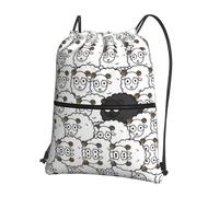 YYHHAOFA Cartoon Black White Sheep Prints Drawstring Zipper Backpack - Lightweight Gym Throw Bag with Water-Resistant Fabric & Multiple Pockets for Travel & Sports