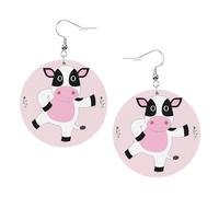Yyhhaofa Cartoon Calf Prints Leather Round Earrings Pendant Stylish And Light Lightweight Dangle For Women Girls