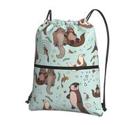 YYHHAOFA Cartoon Cute Otter Prints Drawstring Zipper Backpack - Lightweight Gym Throw Bag with Water-Resistant Fabric & Multiple Pockets for Travel & Sports