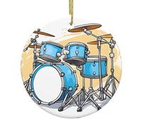 YYHHAOFA Cartoon Drummer Knock Picture Christmas Ceramic Round Pendant - 2.9in Equipped with a Durable Gold Wire Rope for Easy Hanging on Christmas Trees