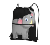 YYHHAOFA Cartoon Elephant Prints Drawstring Zipper Backpack - Lightweight Gym Bag with Water-Resistant Fabric, Convenient Front Pocket & Adjustable Straps for Travel