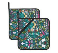 YYHHAOFA Cartoon Science Theme Prints Square Hot Pads - Durable Kitchen Covers for Heat Resistance, Waterproof Protection & Easy Cleaning - 2-Pack with Hanging Loops